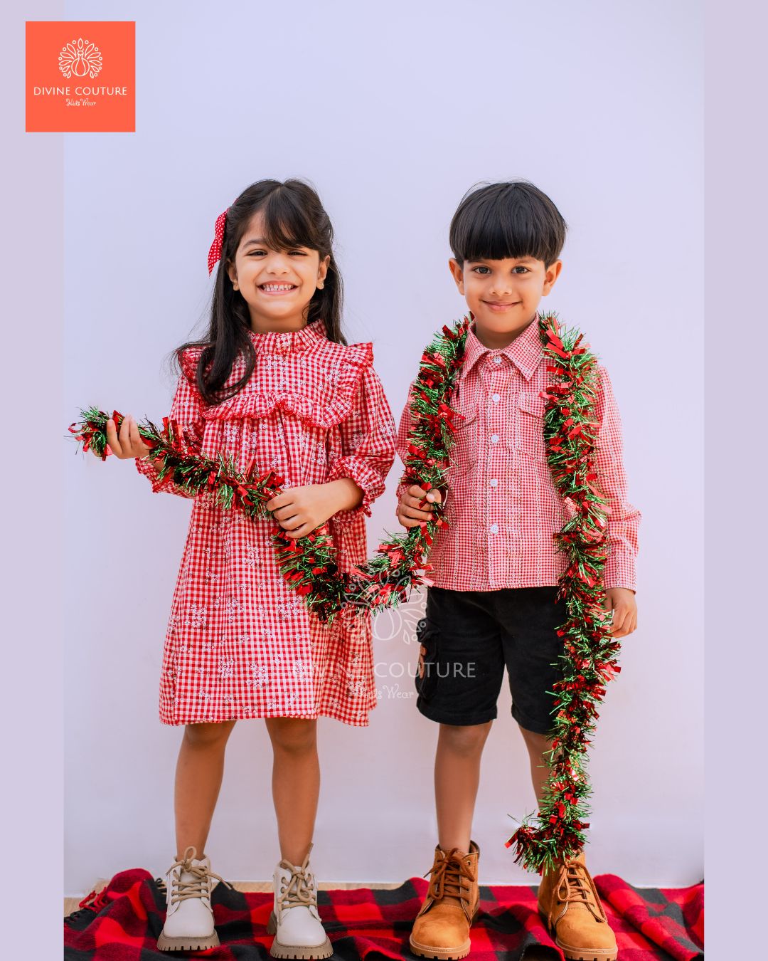 2.Snow Flake Check Dress & Shirt